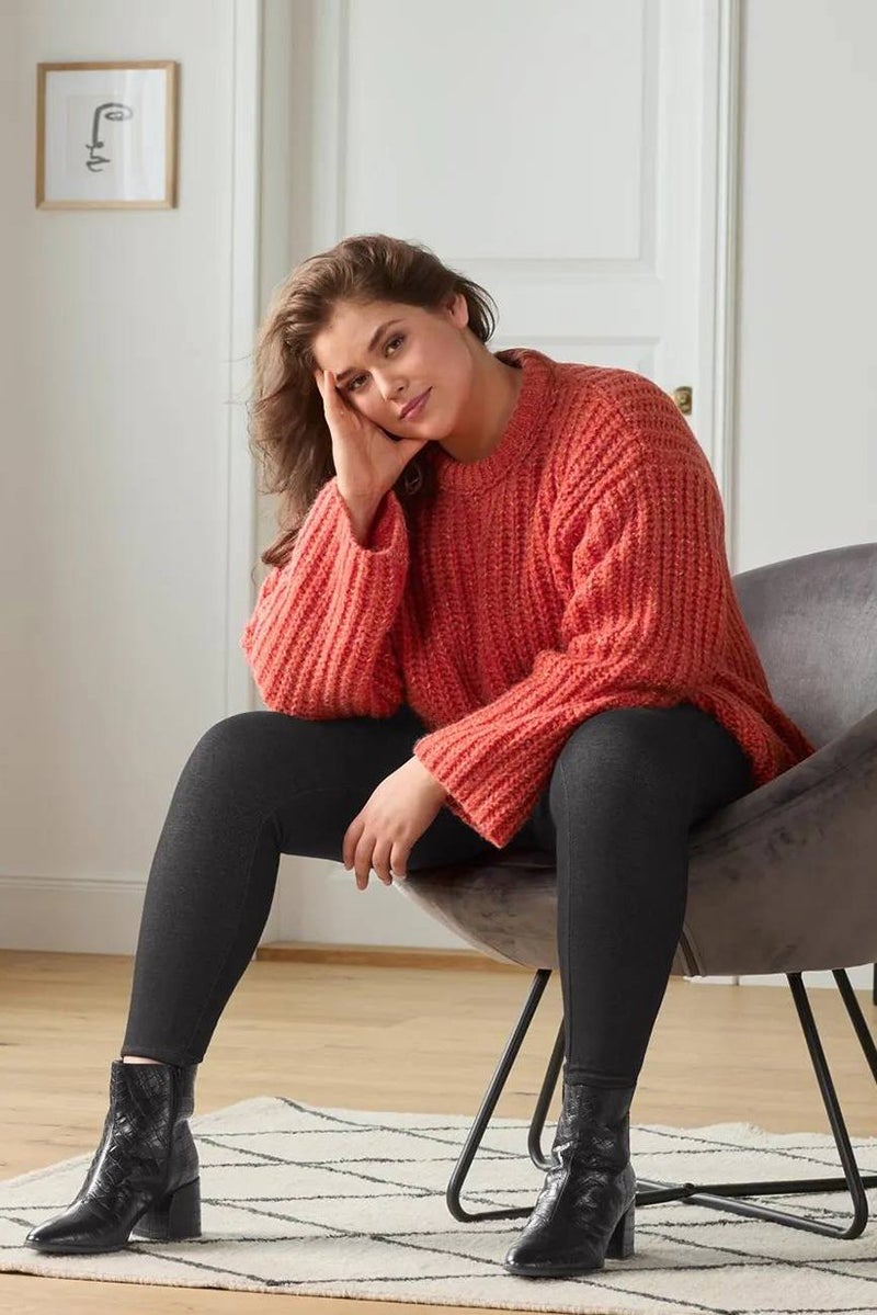 Women Crew,Neck Textured Sweater, Red