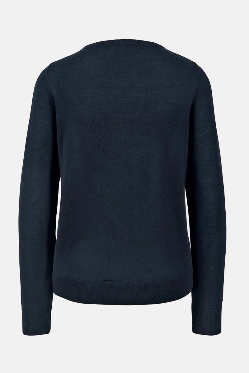 Women Crew Neck Knitted Sweater, Navy