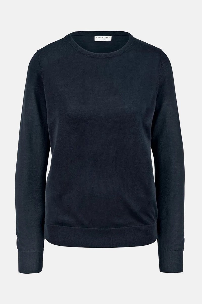 Women Crew Neck Knitted Sweater, Navy