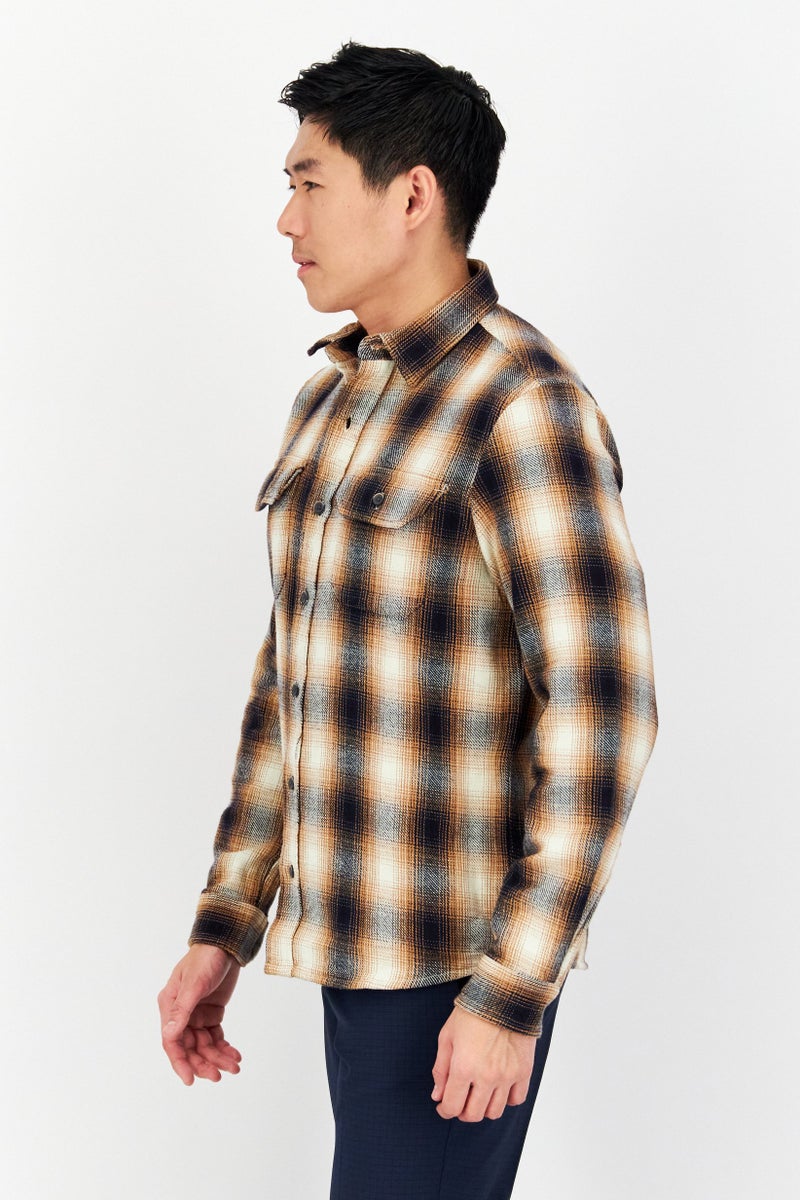 Men Regular Fit Plaid Brawny Flannel Shirt, Brown Combo