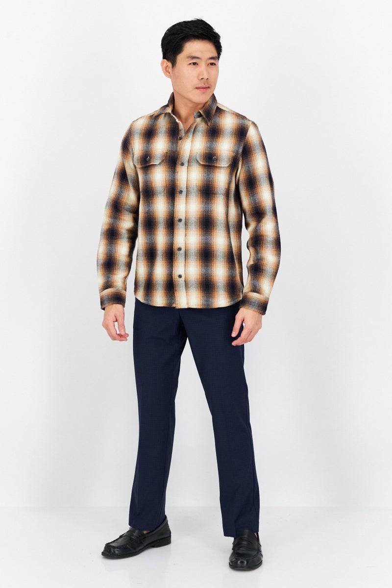 Men Regular Fit Plaid Brawny Flannel Shirt, Brown Combo