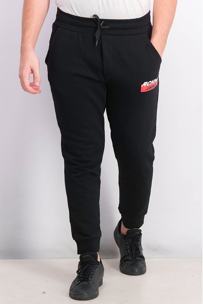 Men Regular Fit Printed Jogger Pants, Black