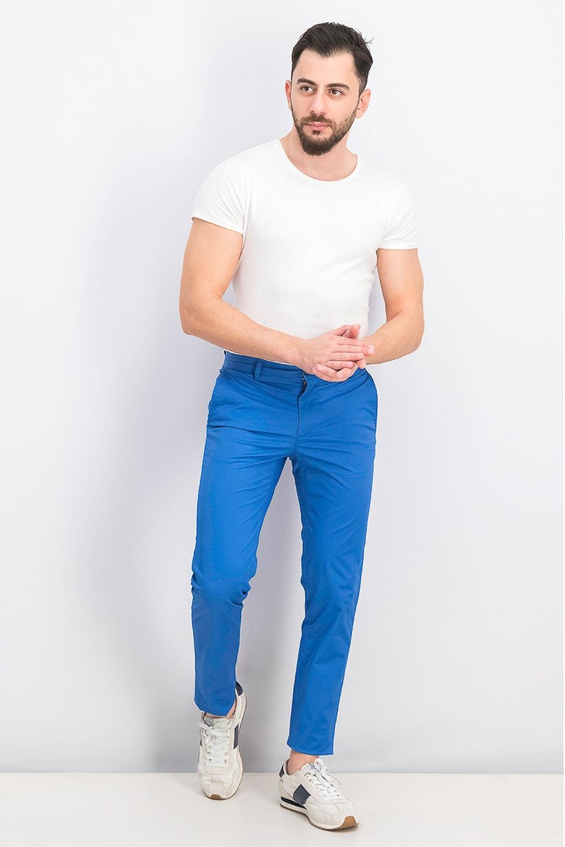 Men Slim Fit No Stretch Plain Chino Pants, Thermal Blue