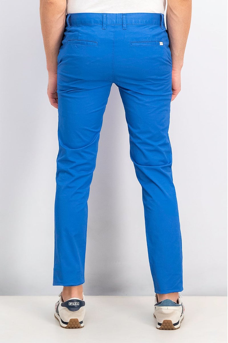 Men Slim Fit No Stretch Plain Chino Pants, Thermal Blue