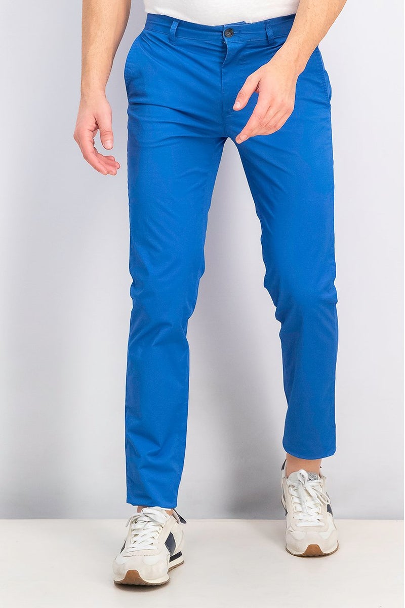 Men Slim Fit No Stretch Plain Chino Pants, Thermal Blue