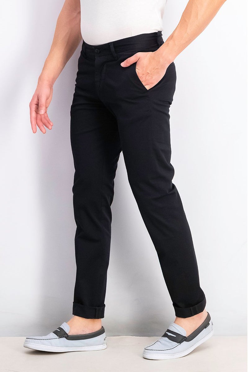 Men Narrow Fit Stretchable Plain Chino Pants, Black