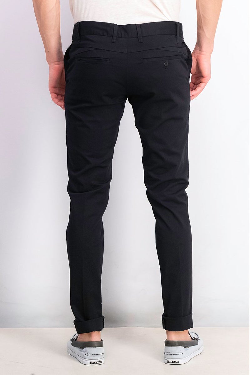 Men Narrow Fit Stretchable Plain Chino Pants, Black