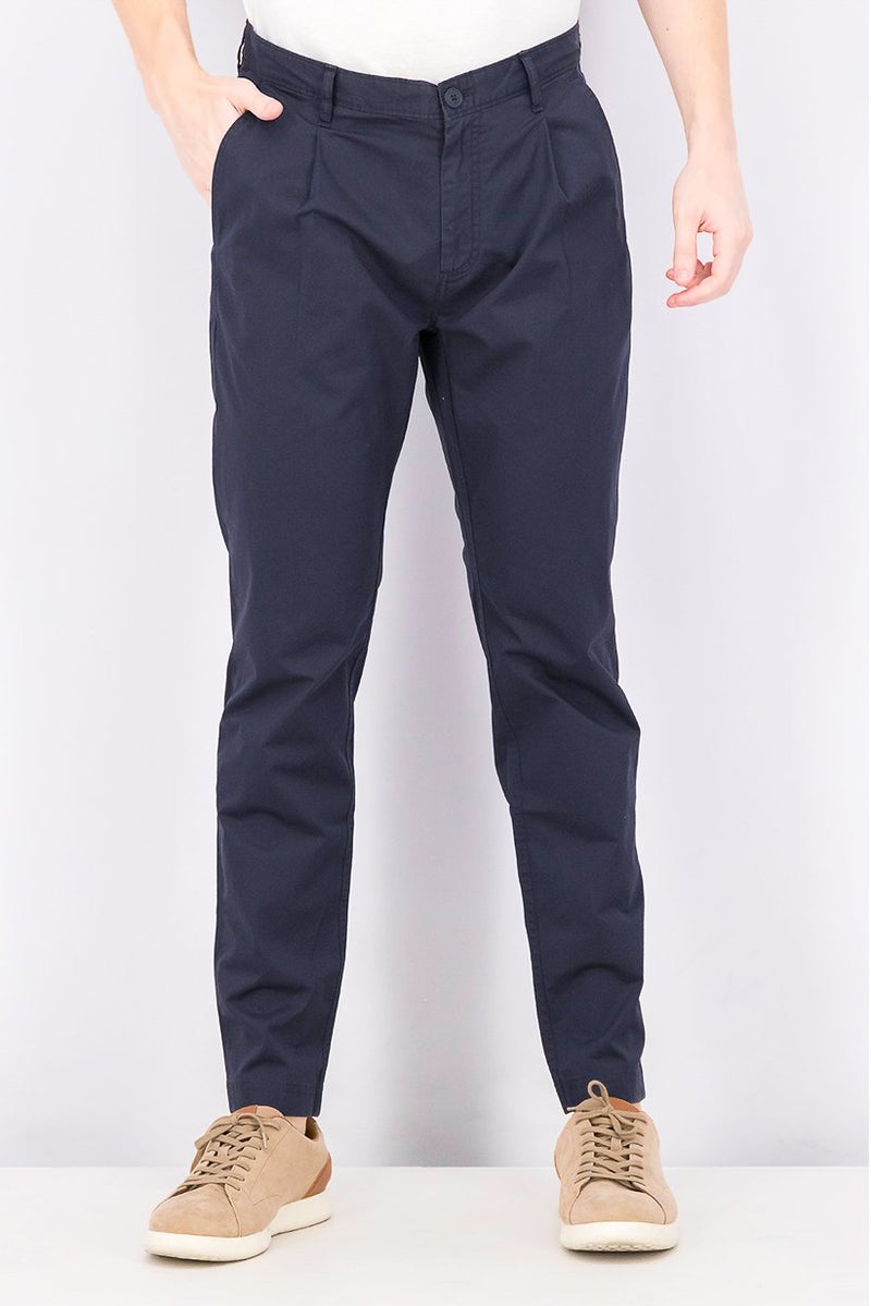 Men Regular Fit Plain Dress Pants, Dark Midnight Blue