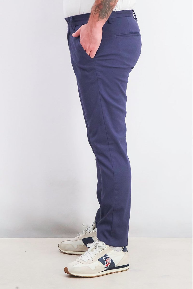 Men Narrow Fit Plain Chino Pants, Navy Blue