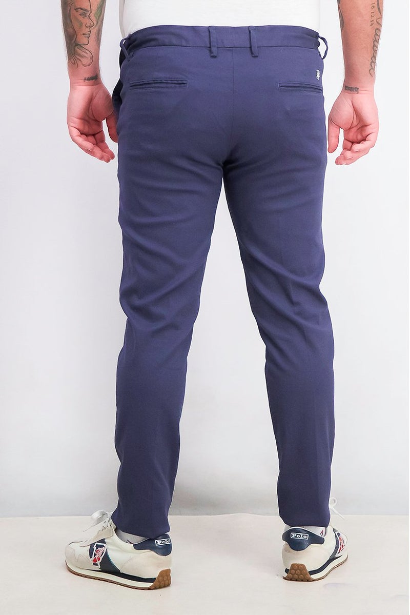 Men Narrow Fit Plain Chino Pants, Navy Blue