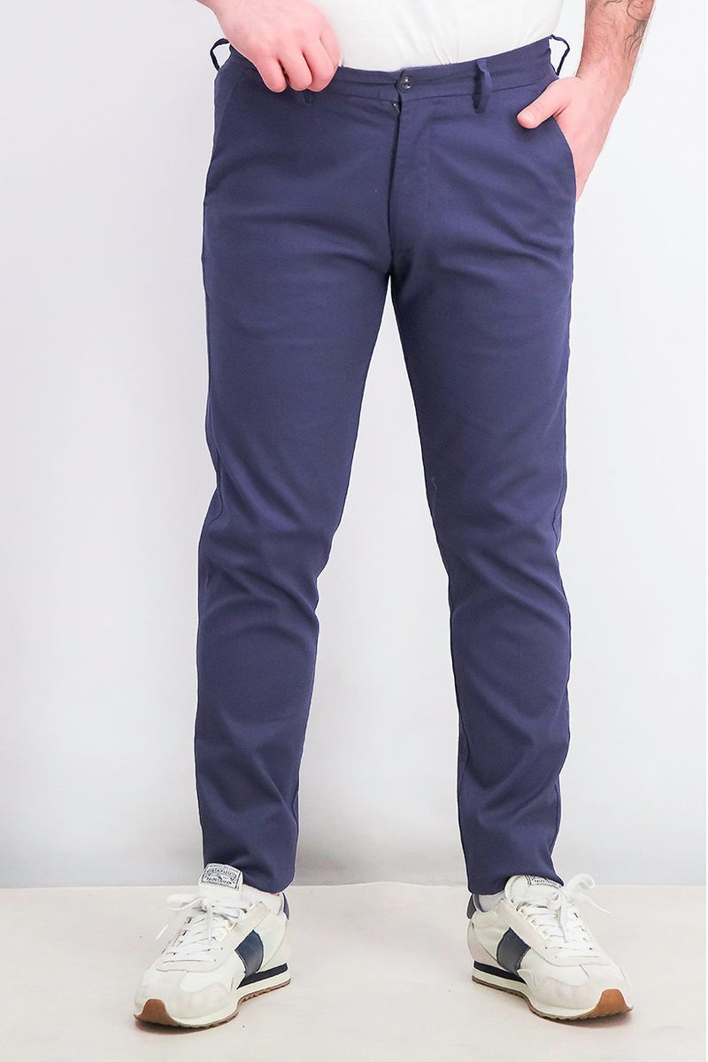 Men Narrow Fit Plain Chino Pants, Navy Blue