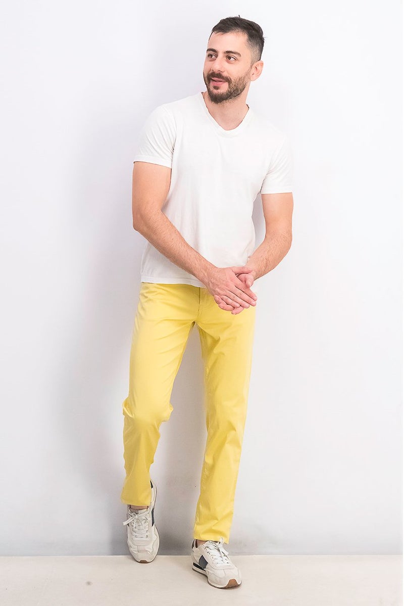 Men Narrow Fit Stretchable Plain Chino Pants, Yellow