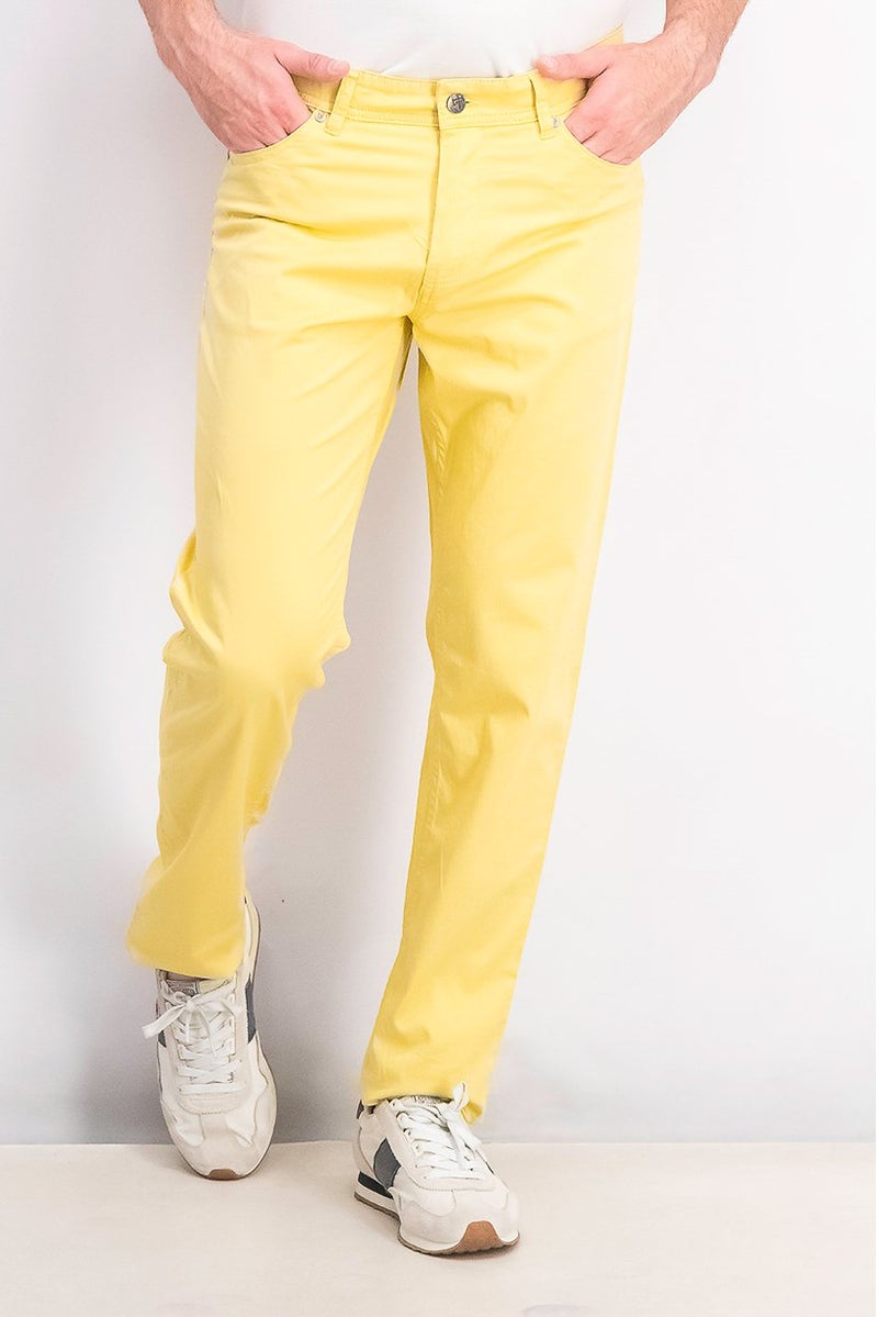 Men Narrow Fit Stretchable Plain Chino Pants, Yellow