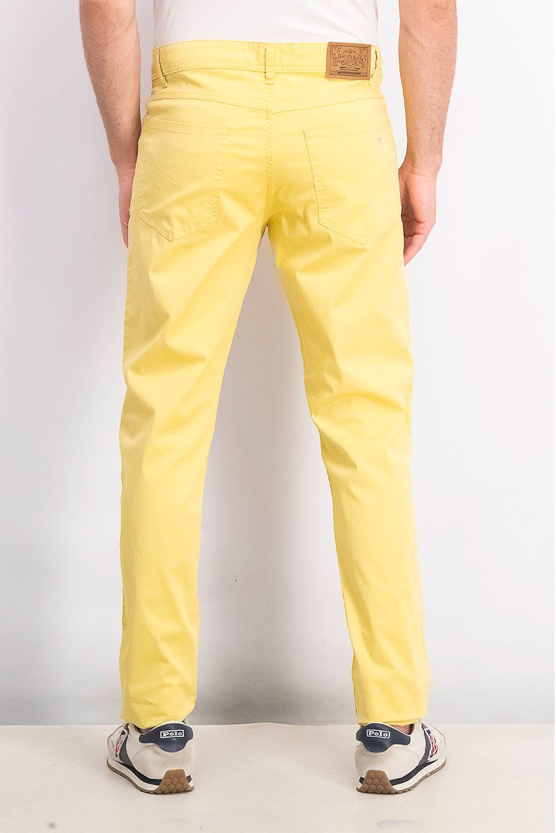 Men Narrow Fit Stretchable Plain Chino Pants, Yellow