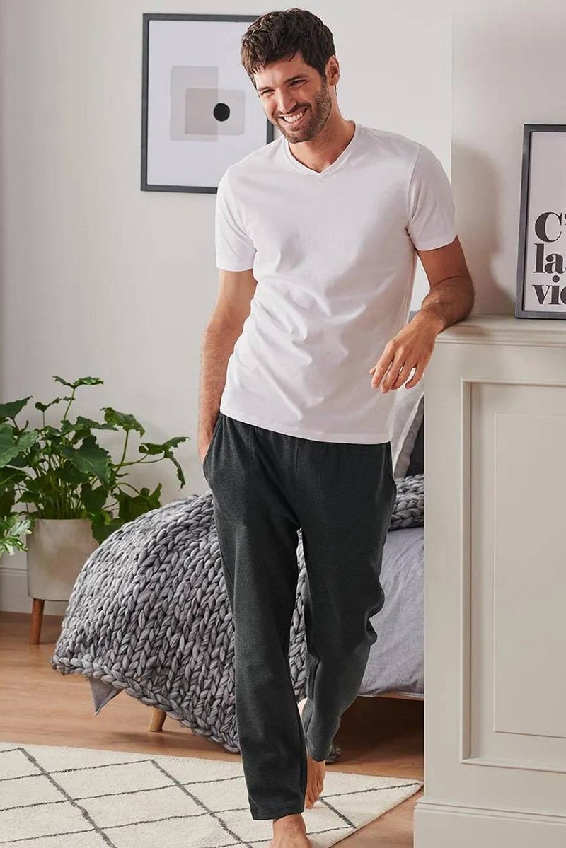 Men Plain Pull On Pajama Pants, Charcoal