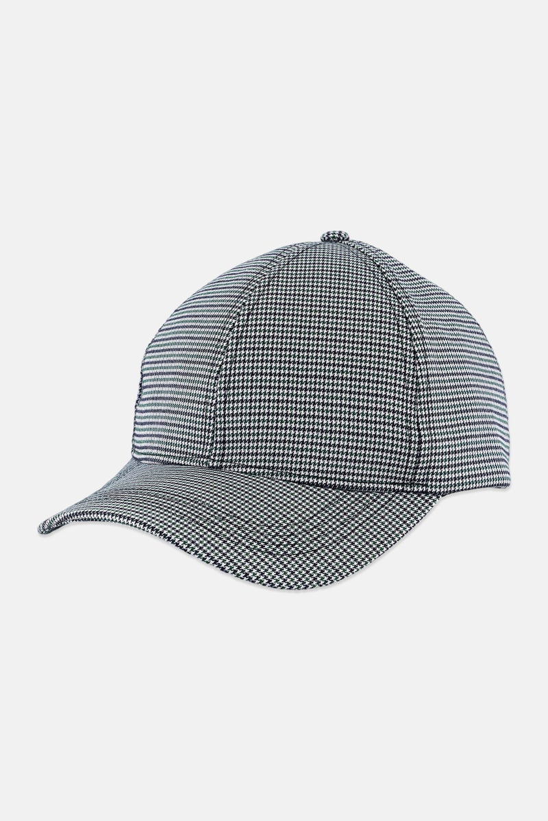 Men Grid Pattern Adjustable Buckle Cap, Green/Black Combo