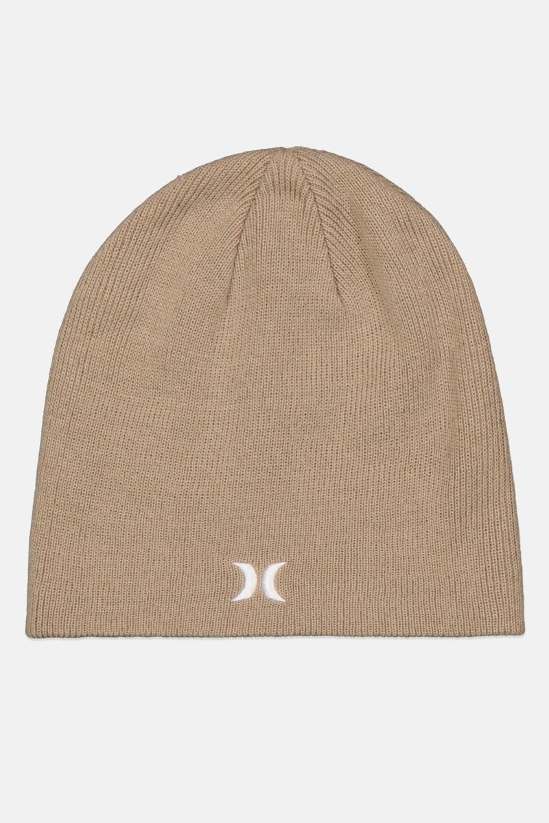 Men Embroidered Logo Beanie Cap, Beige