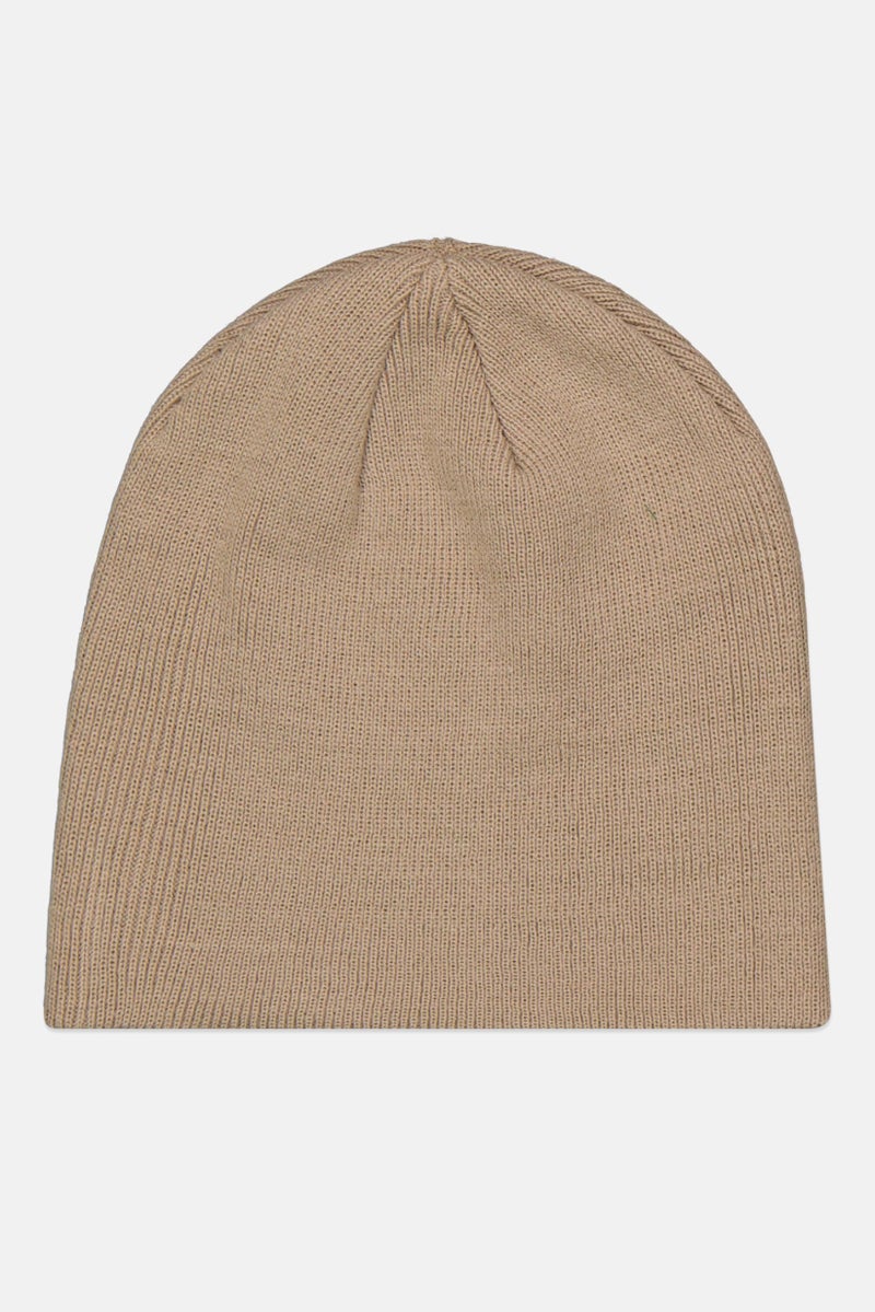 Men Embroidered Logo Beanie Cap, Beige