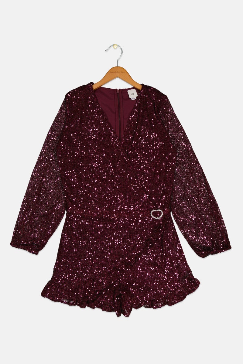 Kids Girl Sequin Long Sleeves Playsuit, Purple