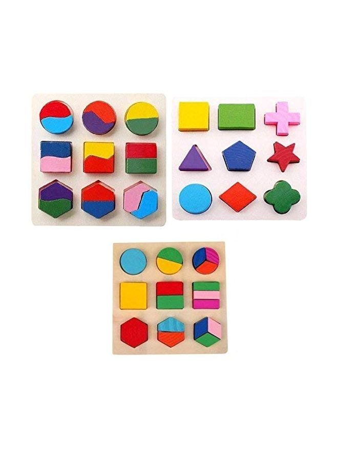 Set Of 3 Wooden Geometric Shaped Puzzle