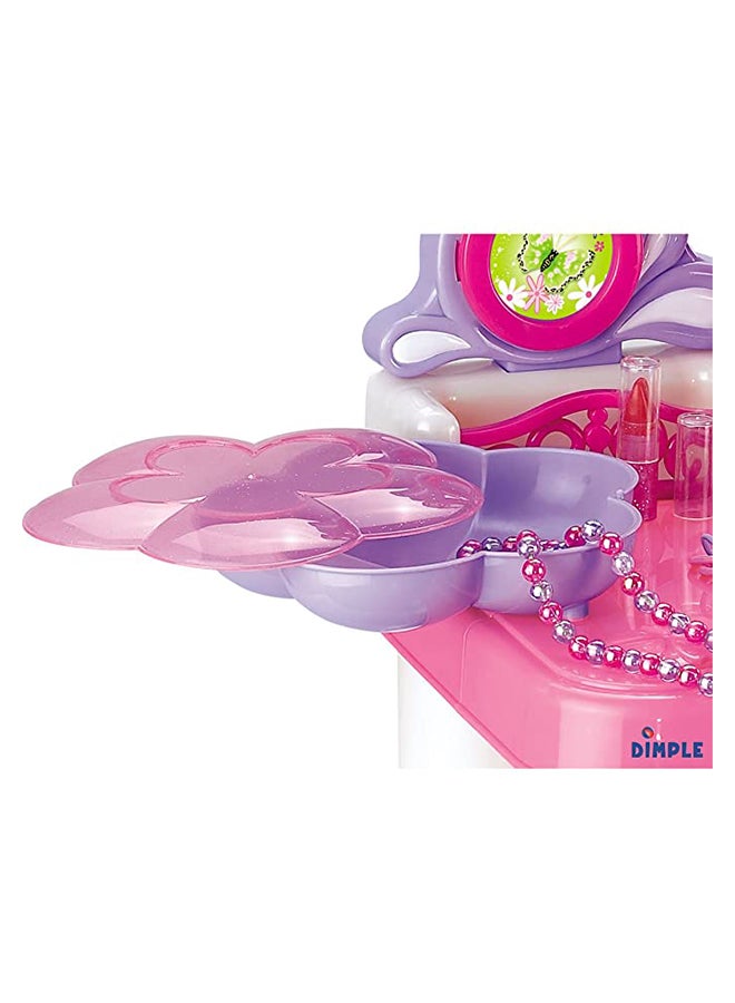 Musical Dressing Table Playset With Accessories Bundle, Pink/White/Purple, Hk-7523