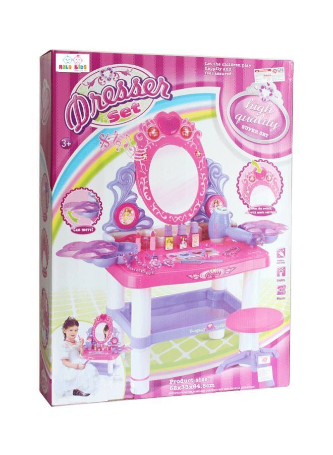 Musical Dressing Table Playset With Accessories Bundle, Pink/White/Purple, Hk-7523