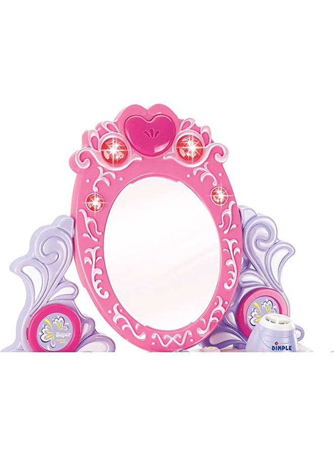 Musical Dressing Table Playset With Accessories Bundle, Pink/White/Purple, Hk-7523