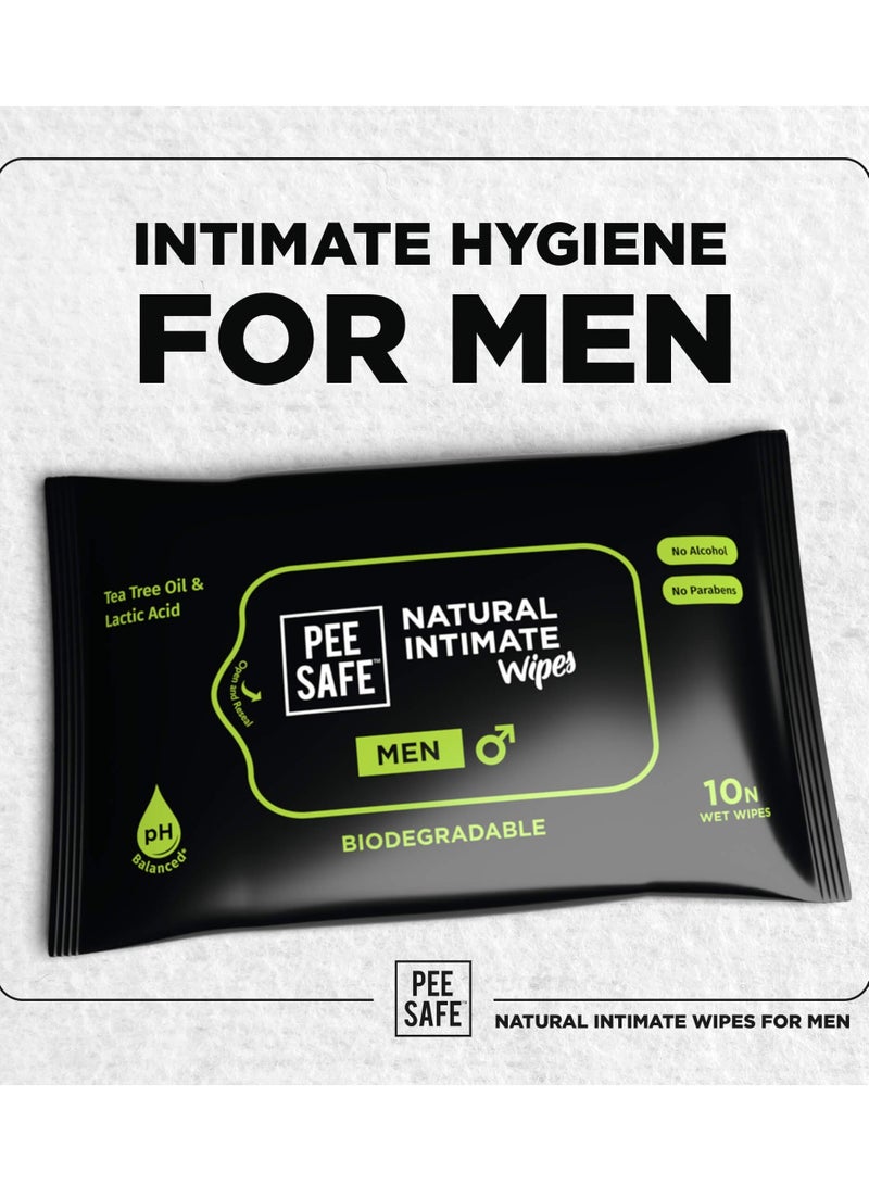 Pee Safe Intimate Wipes for Men, Biodegradable, pH balanced - 40 Wipes (Pack of 4) & Peesafe Natural Intimate Wipes | 100% Alcohol-Free | pH Balanced | Skin Friendly For Daily Hygiene | 40 Wipes