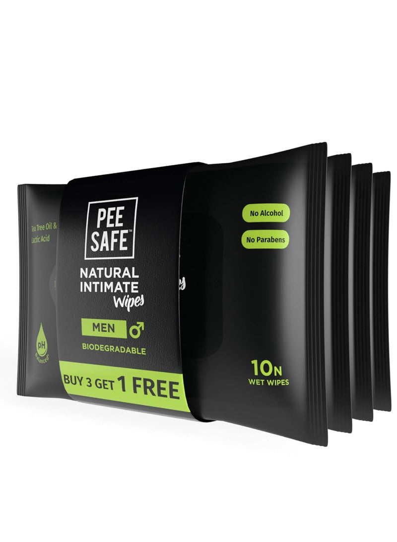 Pee Safe Intimate Wipes for Men, Biodegradable, pH balanced - 40 Wipes (Pack of 4) & Peesafe Natural Intimate Wipes | 100% Alcohol-Free | pH Balanced | Skin Friendly For Daily Hygiene | 40 Wipes