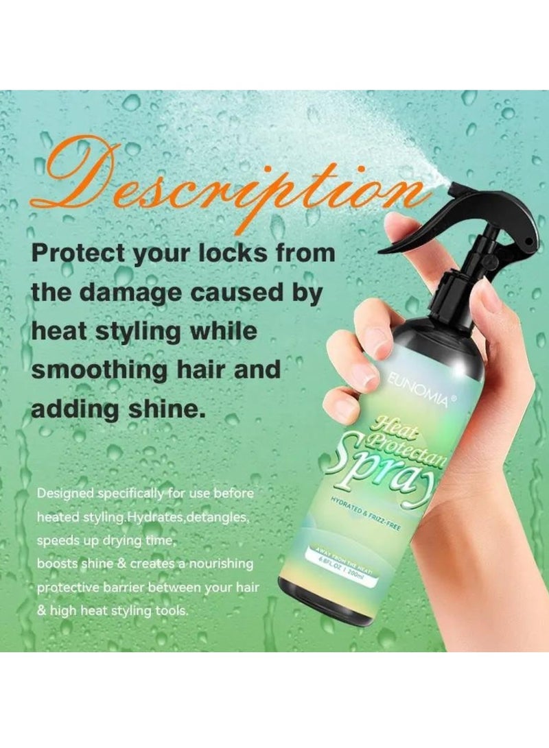 200ml Heat Protection Spray for Hair Smoothing Hair and Adding Shine Repair Damaged Hair with Castor Oil Hydrates and Detangles Hair Hydrated and Frizz Free Thermal Protection Spray