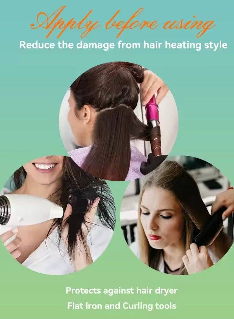 200ml Heat Protection Spray for Hair Smoothing Hair and Adding Shine Repair Damaged Hair with Castor Oil Hydrates and Detangles Hair Hydrated and Frizz Free Thermal Protection Spray