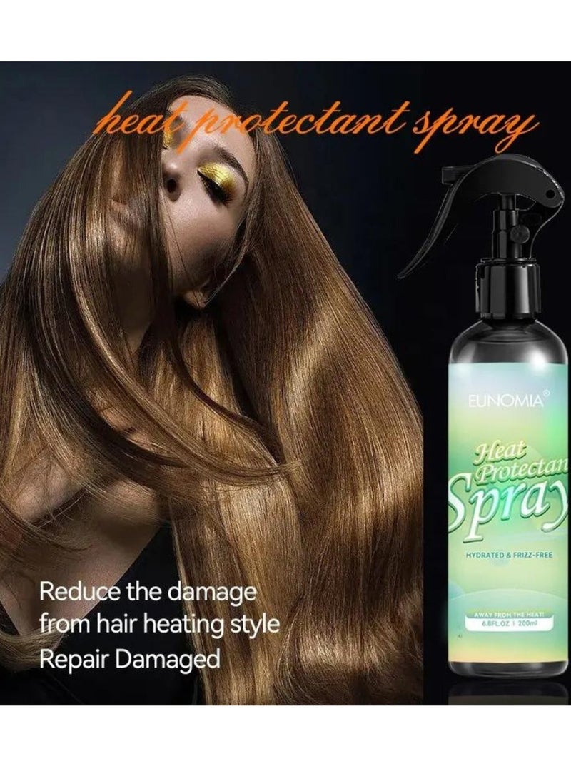 200ml Heat Protection Spray for Hair Smoothing Hair and Adding Shine Repair Damaged Hair with Castor Oil Hydrates and Detangles Hair Hydrated and Frizz Free Thermal Protection Spray