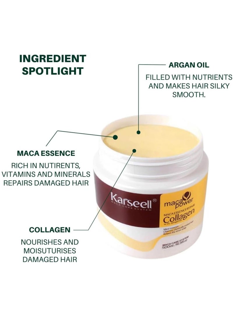 Karseell Collagen Hair Treatment Deep Repair Conditioning Argan Oil Collagen Hair Mask Essence for Dry Damaged Hair All Hair Types (500) ml