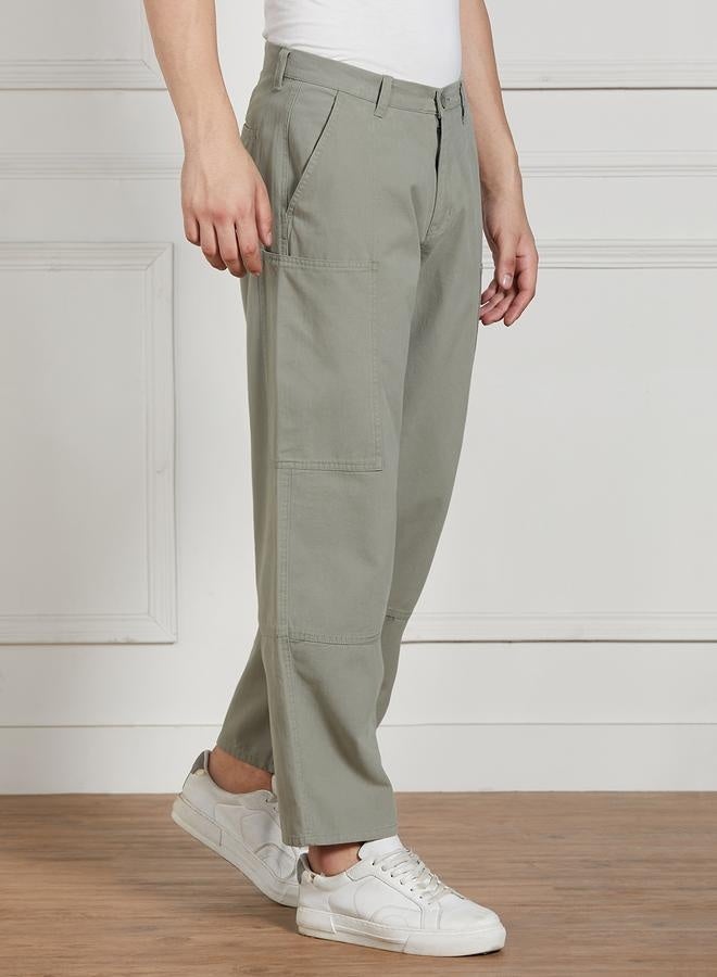 Men's Sage Green Cargo Trousers - Relaxed Fit for Versatility