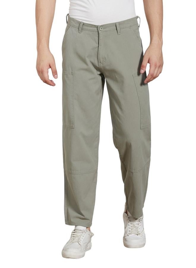 Men's Sage Green Cargo Trousers - Relaxed Fit for Versatility