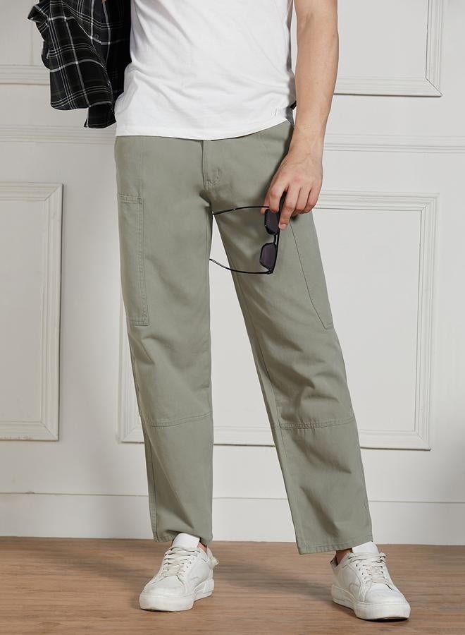 Men's Sage Green Cargo Trousers - Relaxed Fit for Versatility