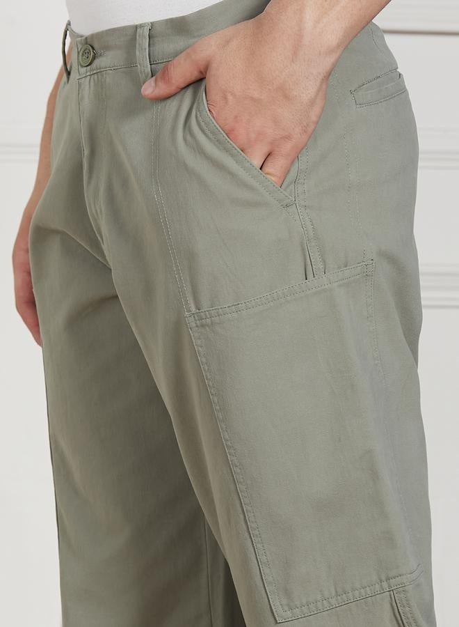 Men's Sage Green Cargo Trousers - Relaxed Fit for Versatility