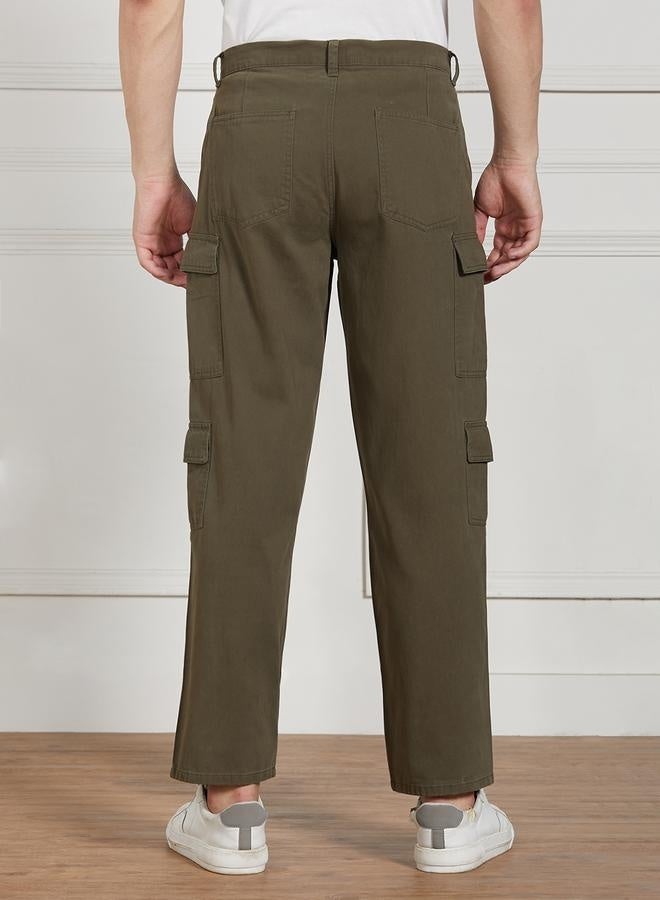 Men's Olive Cargo Trousers - Relaxed Fit Outdoor Essential