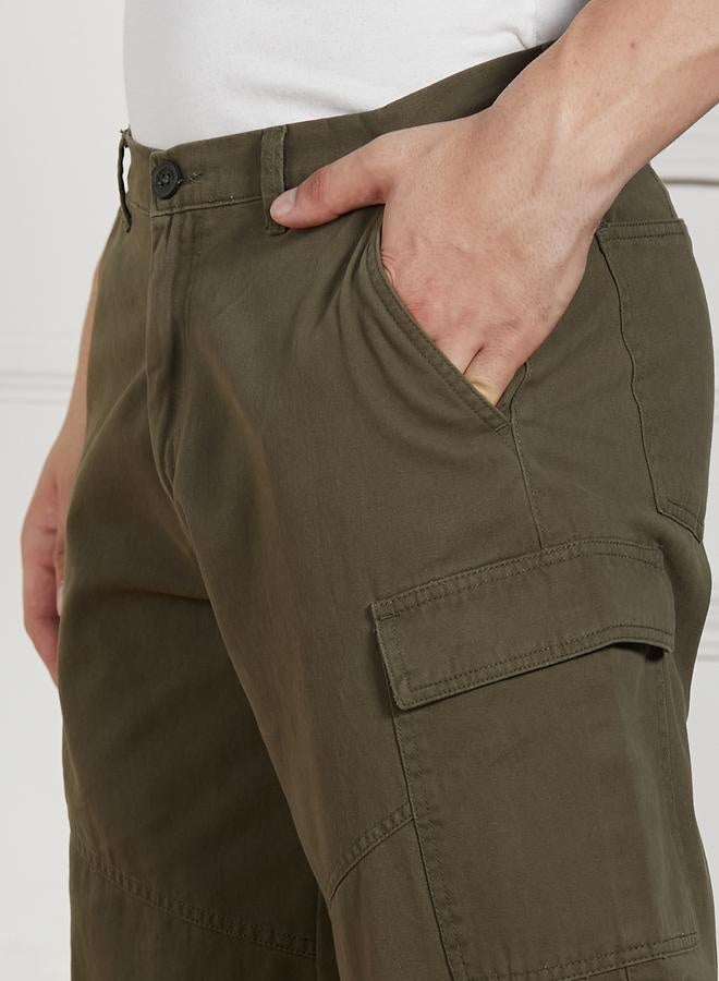 Men's Olive Cargo Trousers - Relaxed Fit Outdoor Essential