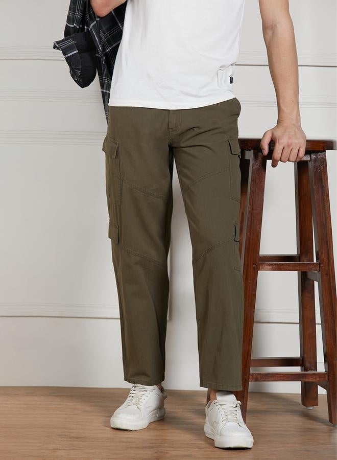 Men's Olive Cargo Trousers - Relaxed Fit Outdoor Essential