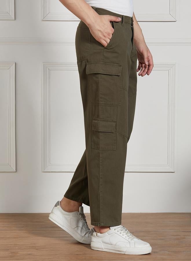 Men's Olive Cargo Trousers - Relaxed Fit Outdoor Essential