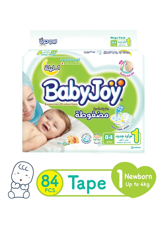 Compressed Diamond Pad Newborn Diapers, Mega Pack, Size 1(Upto 4 Kg), 84 Count