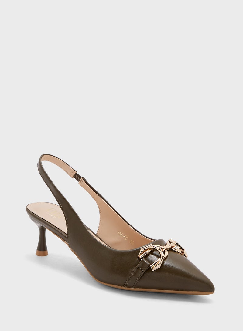 Horsebit Trim Detail Sling Back Pump