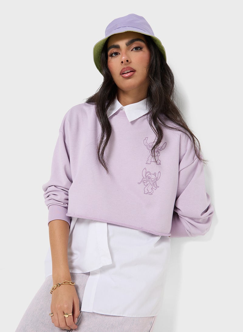 Stitch Cropped Graphic Sweatshirt