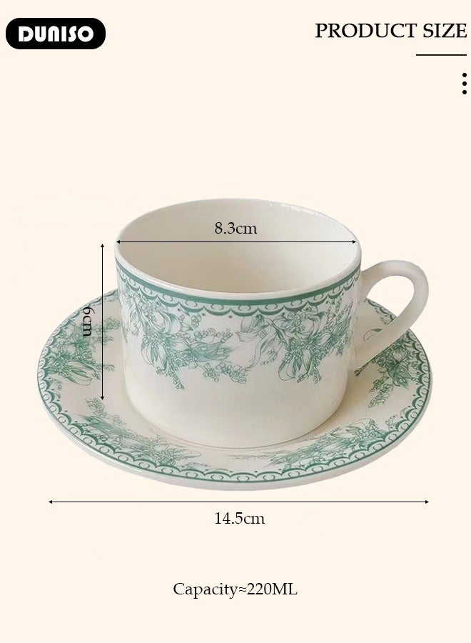 Ceramic Tea Cups and Saucers Set, Porcelain Tea Set for Tea Party, Latte Cups and Espresso Mug for Coffee Drinks and Tea, Kitchen and Living Room Saucers Set,Ceramic Coffee Cup for Office and Home