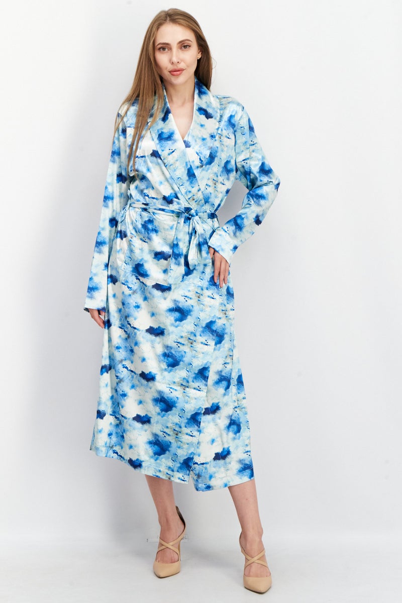 Women Tie Dye Casual Wrap Dress, Turquoise Combo