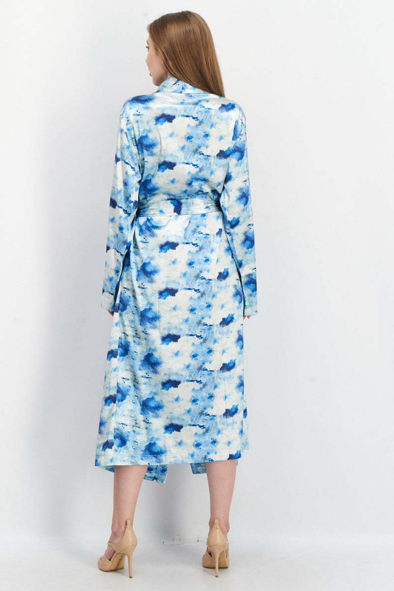 Women Tie Dye Casual Wrap Dress, Turquoise Combo