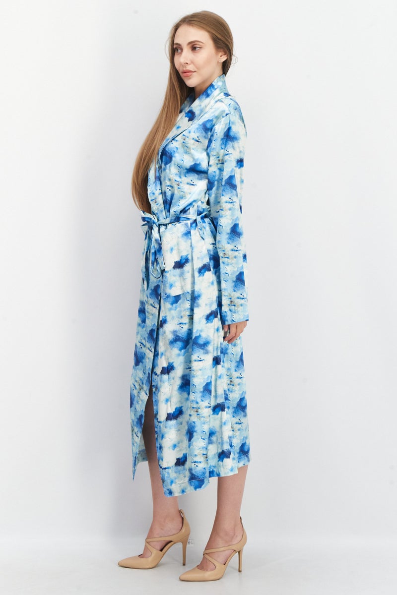 Women Tie Dye Casual Wrap Dress, Turquoise Combo