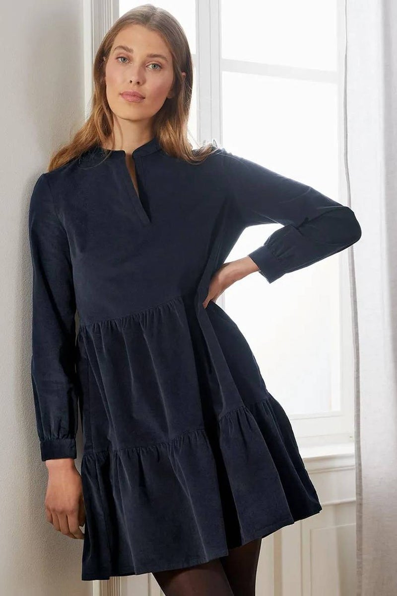 Women Corduroy Mini Casual Dress, Navy