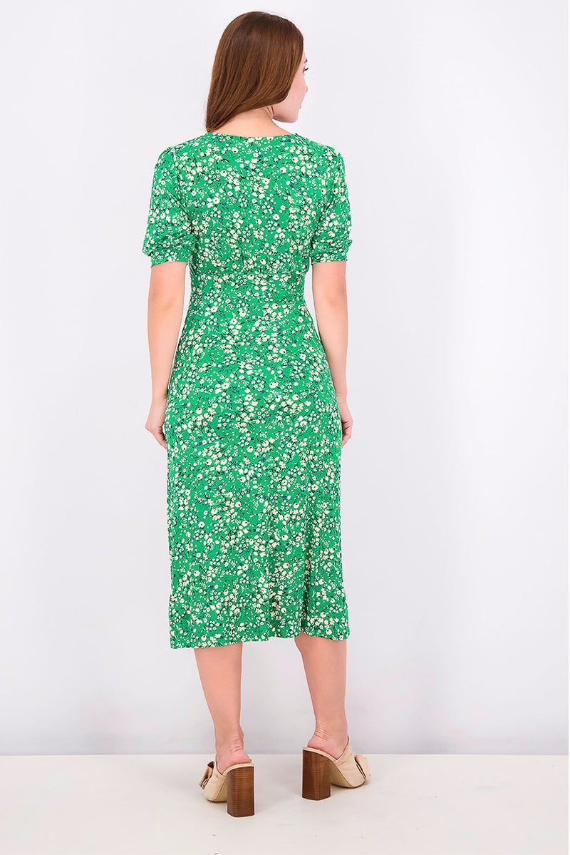 Women Allover Printed Maxi Casual Dress, Green Combo